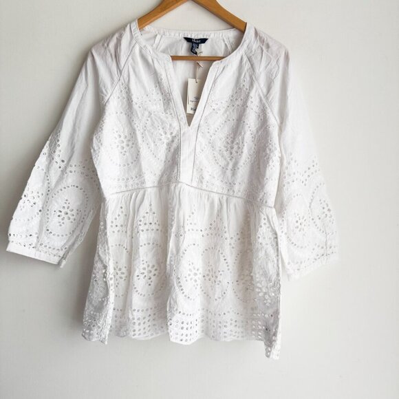 Hatley White Cotton Eyelet Detail Boho top Organic Cotton XS made in India XS - Picture 2 of 7
